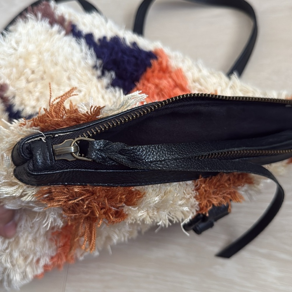 Cleobella Cream Shag Geometric Backpack with Orange, Pink, Navy & Brown Accents - Picture 6 of 12